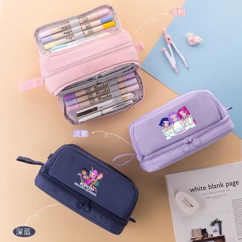 Kpop Hunter Witch Group Multi-Layer Pencil Bag Multi-Functional Large-Capacity Storage Bag Stain-Resistant Stationery and Cosmetics Bag for Primary and Secondary School Students