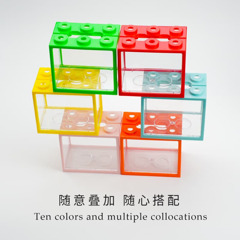 Innovative desktop high-transparency Lego superimposed building blocks Betta fish tank stall night market row tank landscape gardening design tank