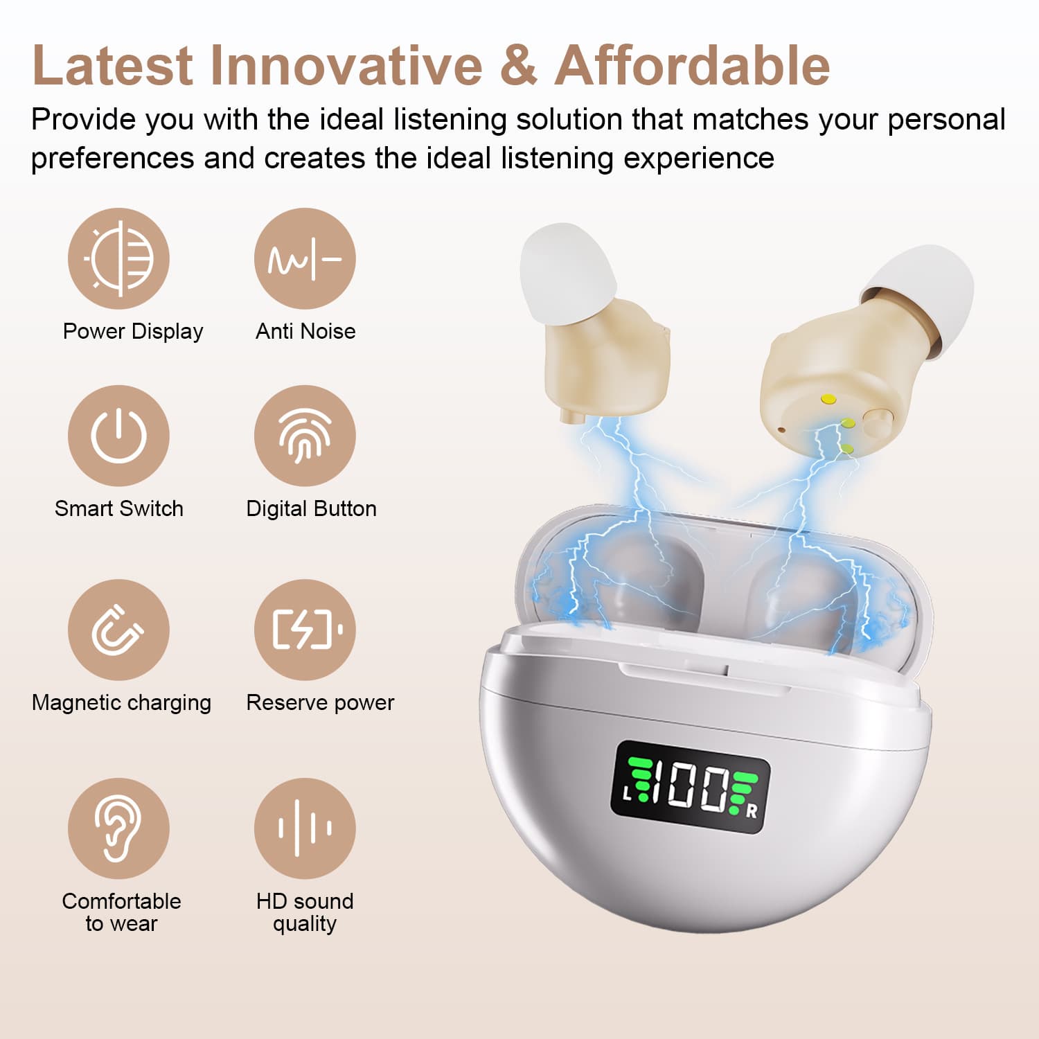 Foreign Trade Wholesale Smart Noise-Canceling Binaural Hearing Aid with Magnetic Charging Case, Cross-border English Version