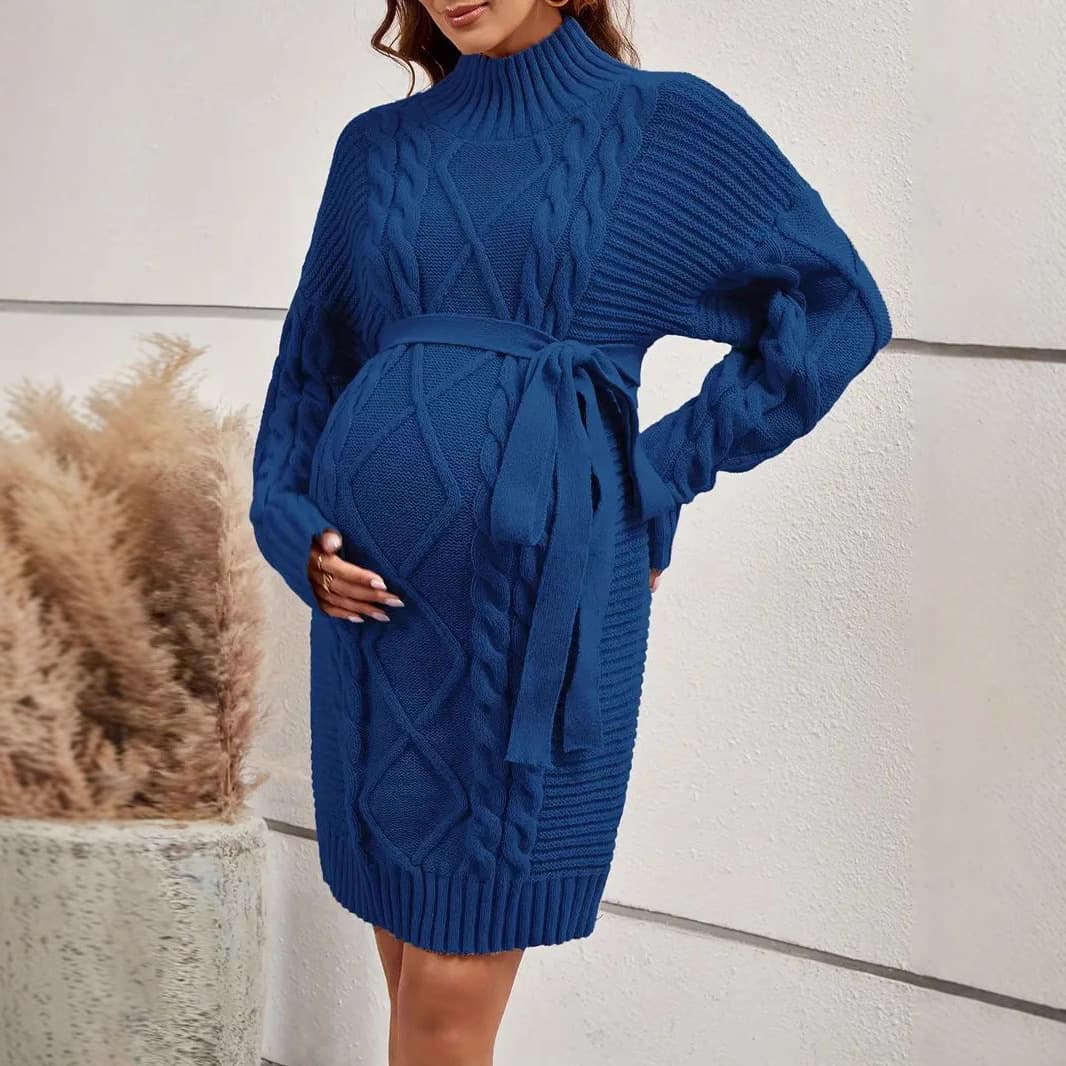 Maternity dress cross-border casual maternity wear knitted dress women's high collar long sleeve autumn and winter warm sweater dress