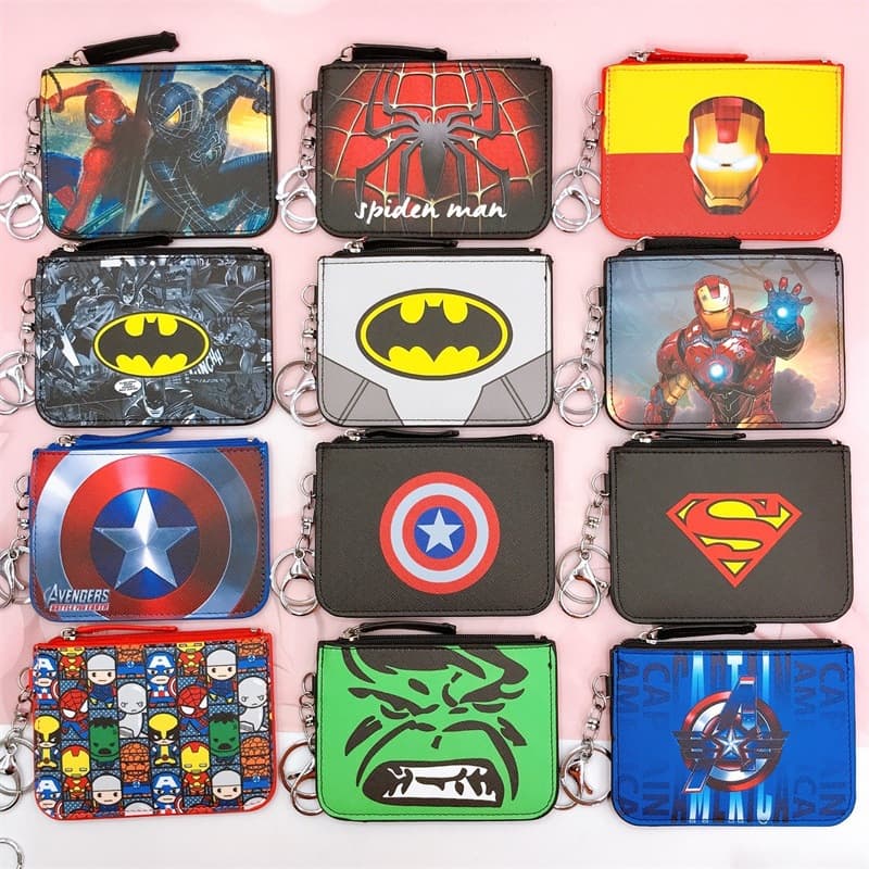 Cartoon League of Legends Spider-Man Batman Revenge Captain Card Case Badge with Key Ring Coin Card Holder Wallet