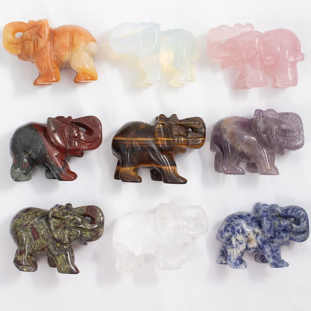 Natural Crystal Elephant 2-Inch Jade Carving Ornament Desktop Crystal Crafts Manufacturer Wholesale Cross-Border Hot Selling