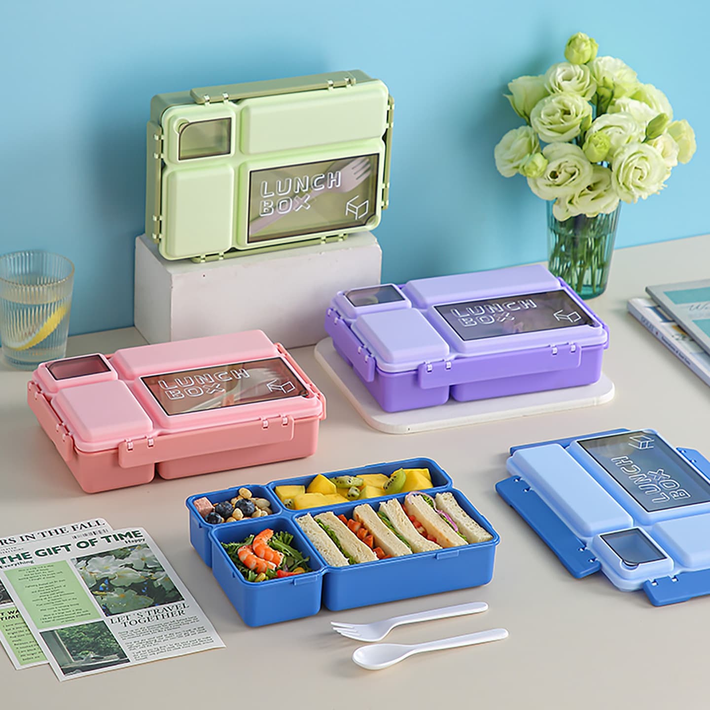 Creative Student Lunch Box Microwaveable Office Worker Compartment Bento Box Fruit Salad Box Lunch Box Color