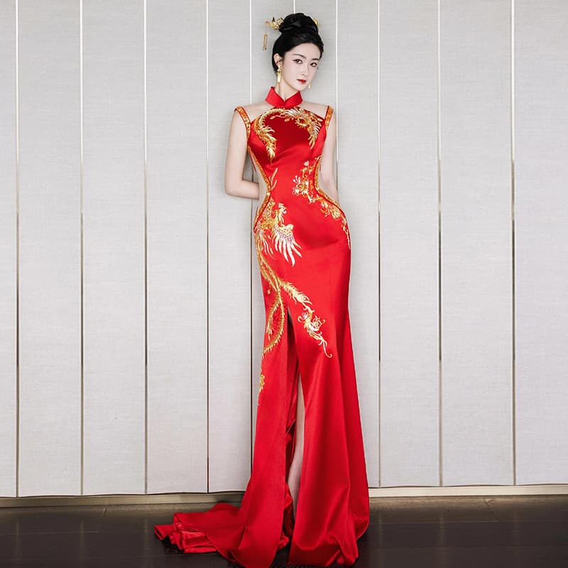 2025 New Style Wedding Dress with Small Train, Chinese Traditional Bridal Gown, National Trend High-End Dragon and Phoenix Embroidery