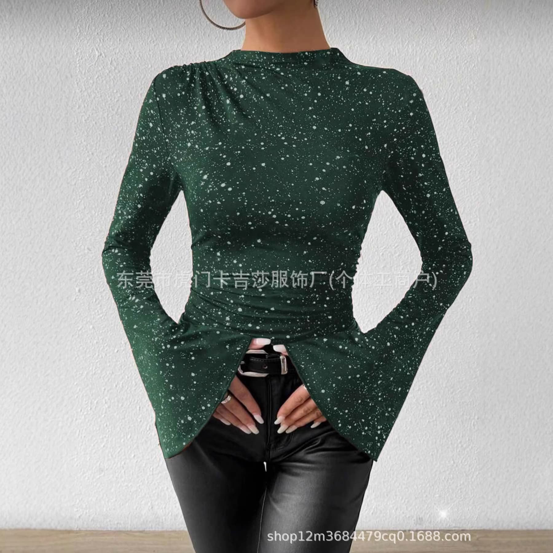 Cross-border European and American women's shiny bronzing evening dress concert nightclub sexy hot girl top T-shirt ins
