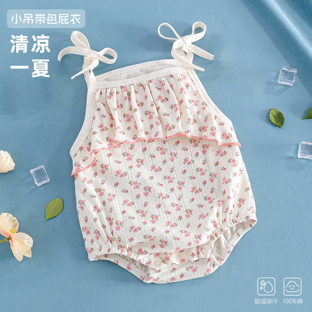 Summer Baby Class A Clothing Korean Style Thin Strap Bodysuit Sweet Infant Baby Floral Romper Summer Wear