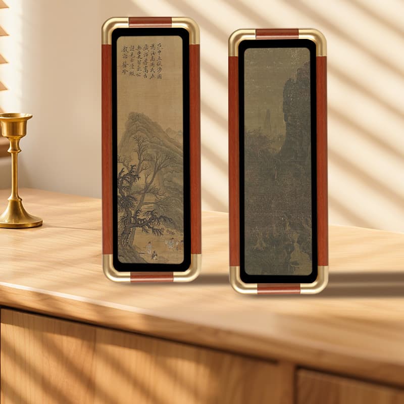 Fan Kuan Painting Solid Wood Imitation Bronze Rounded Corner Photo Frame Decoration Snow Mountain Xiao Temple Illustration Creative Decor