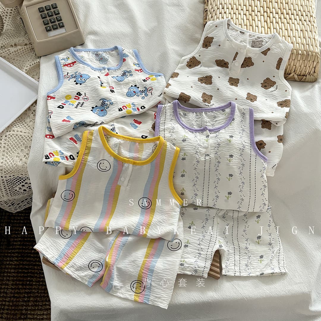 Children's Vest Set Korean Style Homewear Summer Boys and Girls Shorts Pajamas Baby Toddler Sleeveless Shorts Set