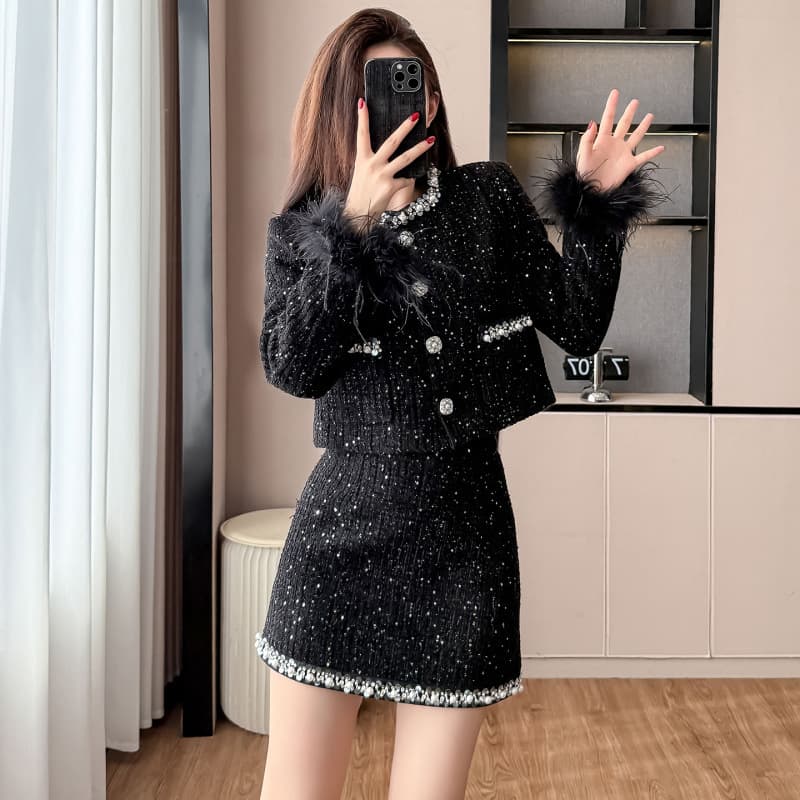 Actual Photo: 2025 New High-Sense Fashion Chinese Style Set, Waist-Tightening Slimming Black Design Women's Wear