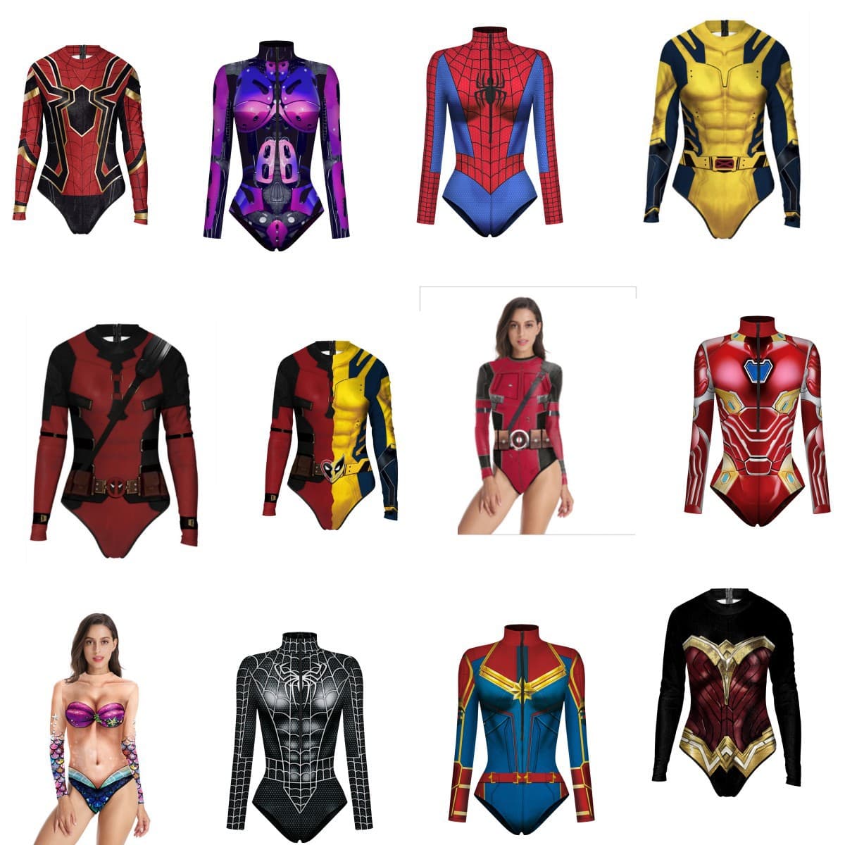 Deadpool 3 Wolverine Black Panther Spider-Man skeleton armor collection cosplay swimwear bodysuit cartoon