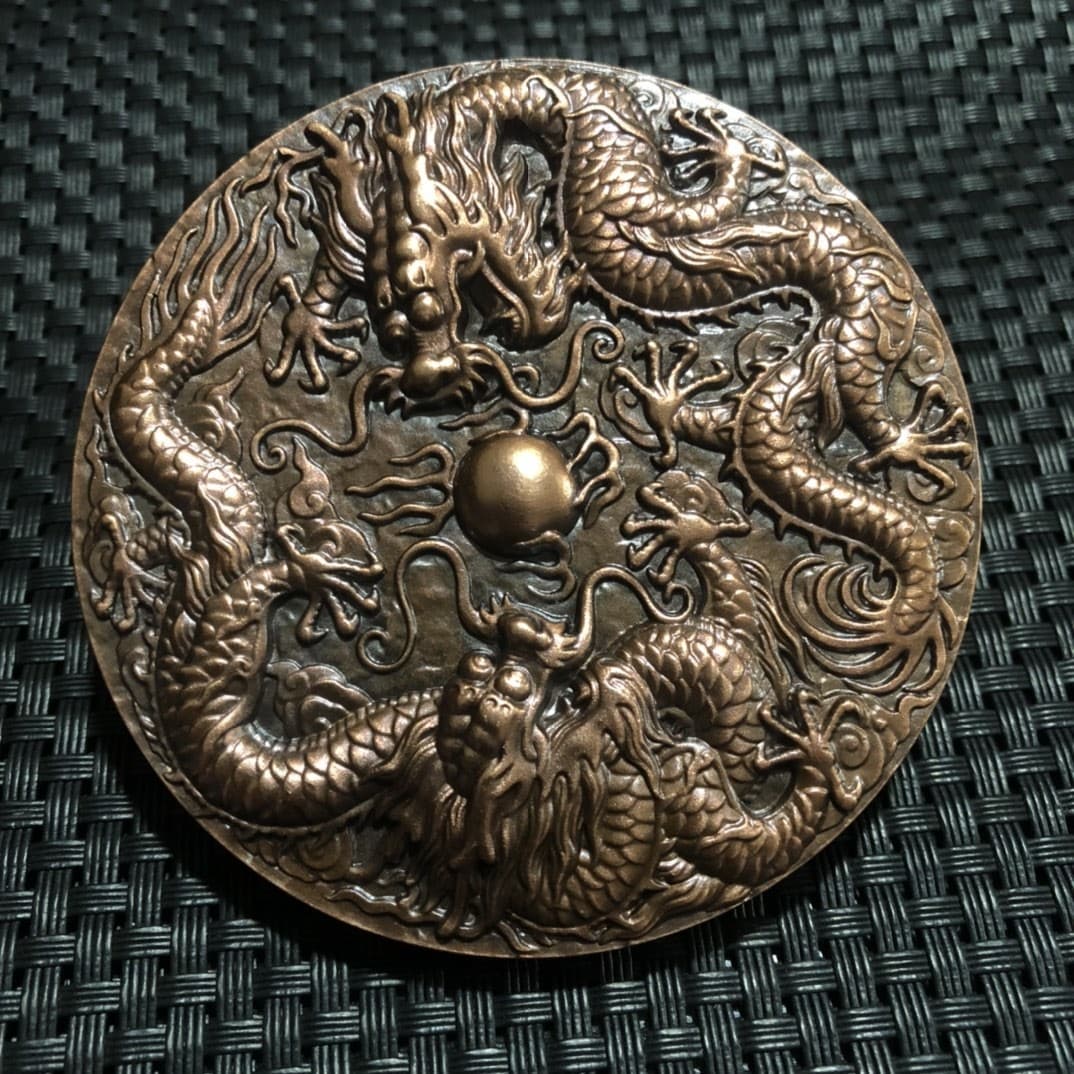 Double Dragon Playing with Pearls Large Copper Dragon Relief Commemorative Coin Collection Coin Double-sided Dragon Zodiac Year Coin Retro Commemorative Medal