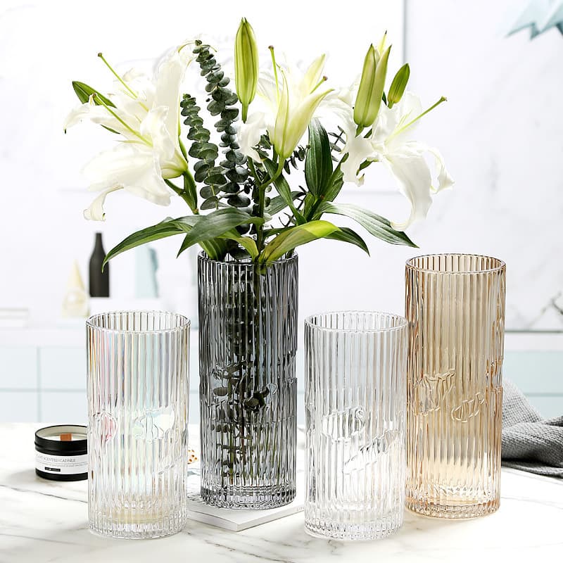 Simple Striped Hollow Glass Vase, Transparent Vase for Fresh Flowers, Hydroponic Flower Vase, Living Room Decorative Ornament