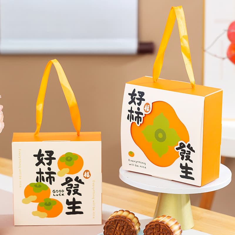 New 4-Piece Cantonese Mooncake Egg Yolk Pastry Gift Box Mid-Autumn Festival Handheld Hollow Snow Skin Baking Gift Box