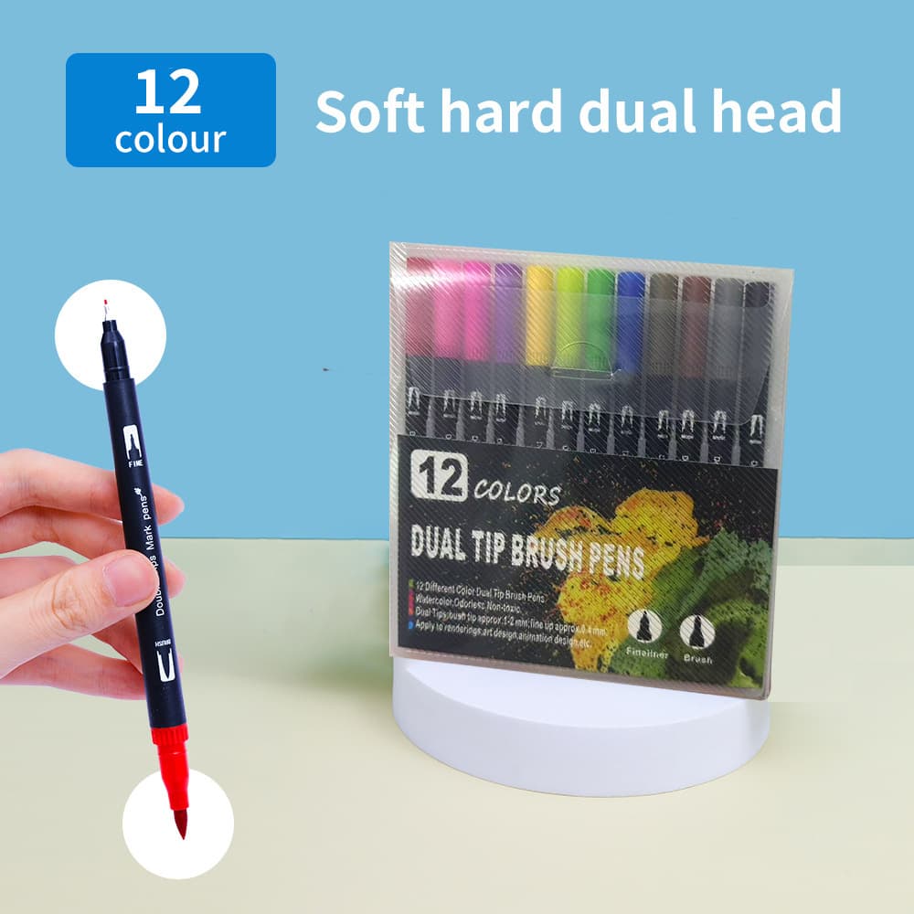 Cross-border popular water-based double-head watercolor pen set hook pen painting soft-head pen manufacturer direct sales double-head watercolor pen
