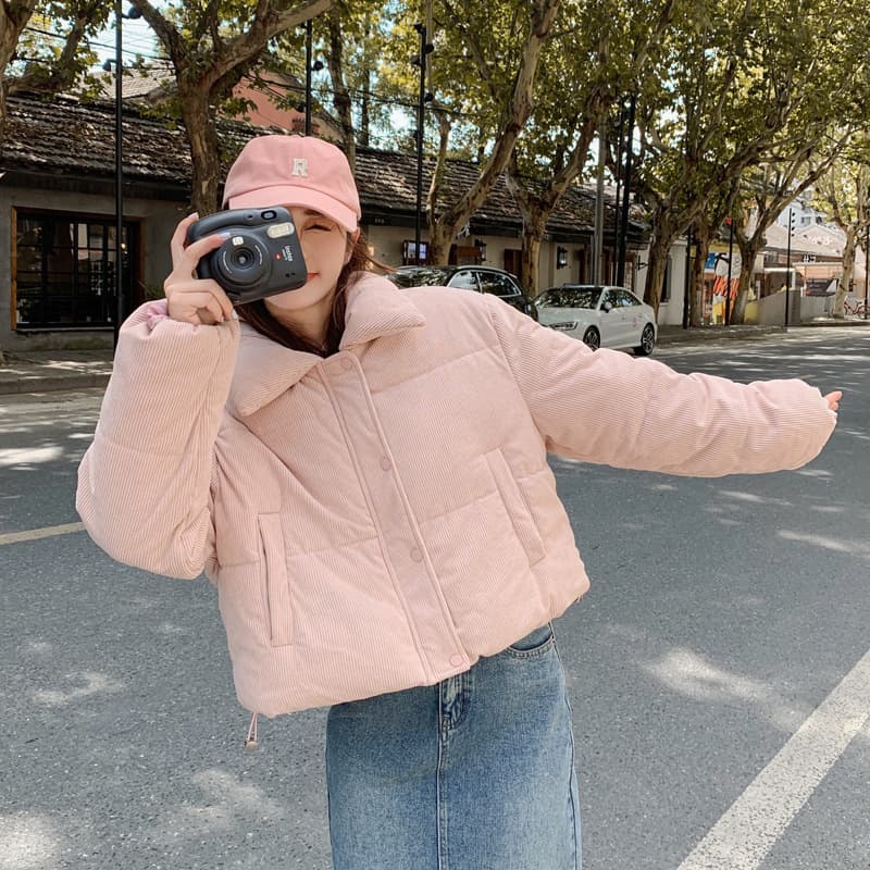 Corduroy cotton-padded jacket for women, short, small student winter coat, fashionable cotton-padded jacket, Korean style loose bread coat