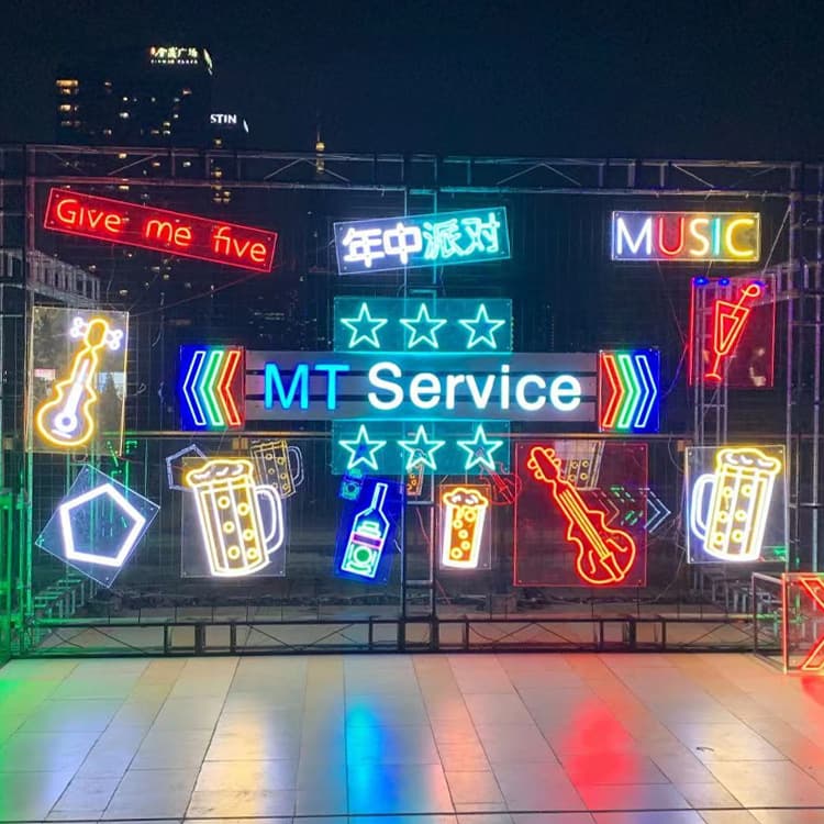 Custom neon light designs for bars, Instagram-worthy LED strip lights, advertising signs, flexible LED neon illuminated letters.