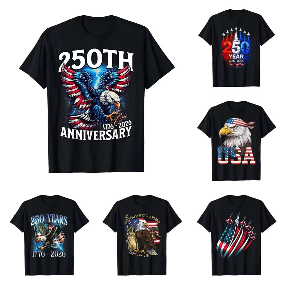 European Size Cotton T-Shirt 250th Anniversary 1776-2026 Birthday Commemoration July 4th T-Shirt Clothing Men Women Cotton Short Sleeve