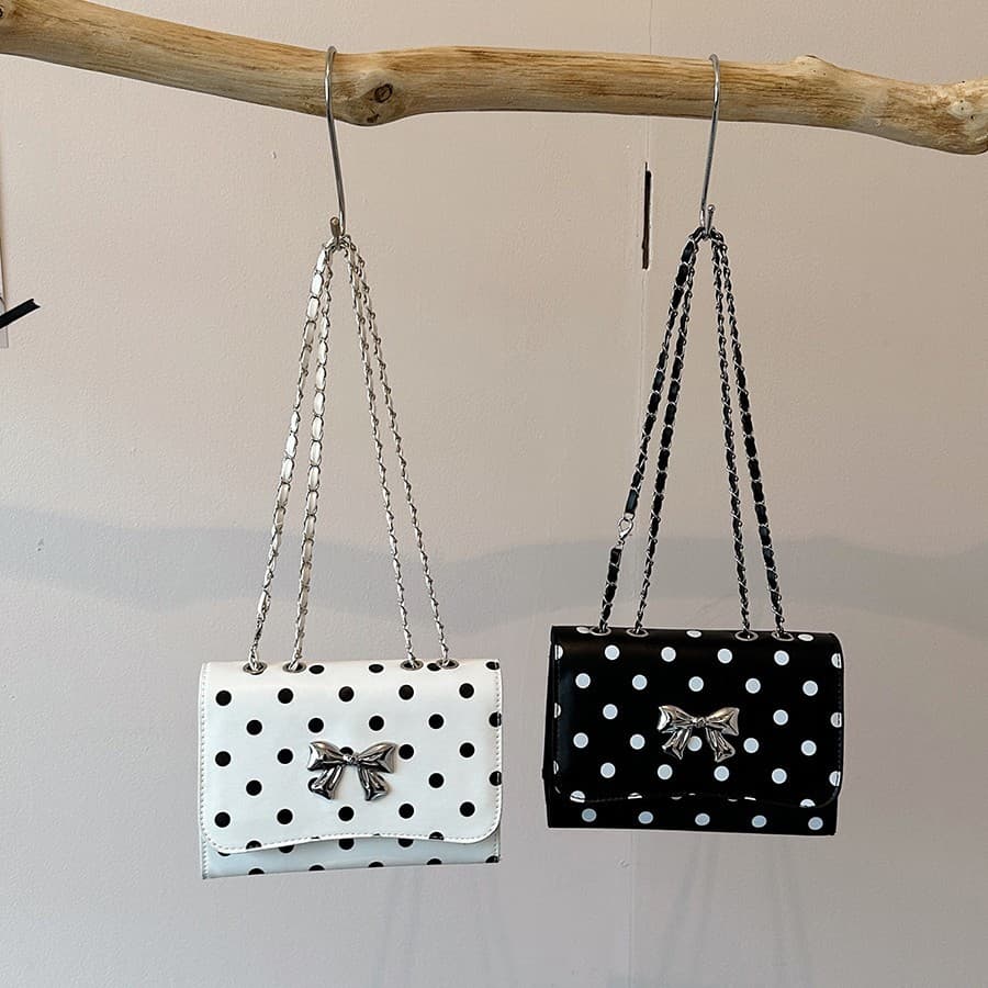 Polka dot small square bag for women 2026 new chain shoulder bag sweet bow mini crossbody bag factory direct supply
