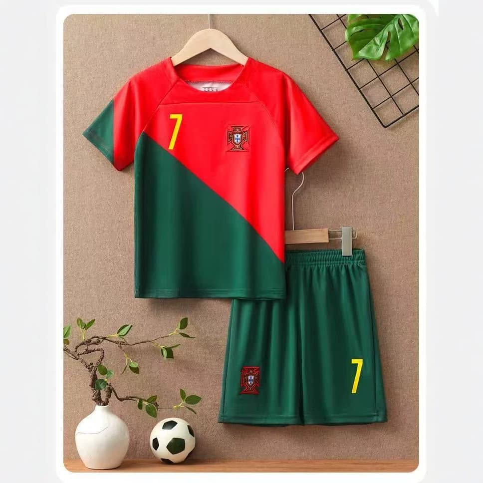 World Cup Collaboration Portugal CR7 No. 7 Jersey, Kids Football Suit Set, Short Sleeve Shorts Training Team Uniform