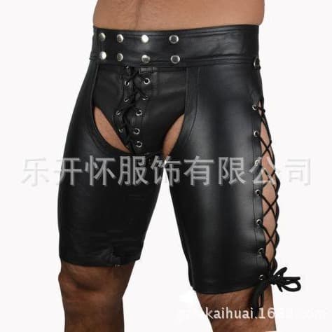 Wholesale PU Lingerie for Men in European and American Sizes, Open-Crotch Patent Leather Men's Tight Pants, Wild Leather Shorts