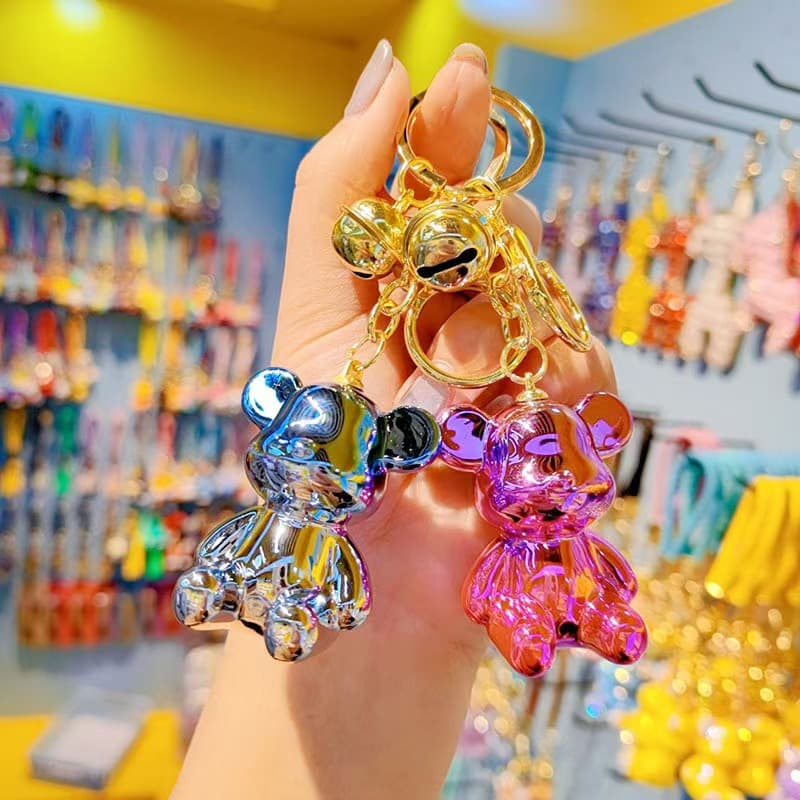 Acrylic Electroplated Color Gradient Violent Bear DIY Bag Charm Keychain Toy Small Decoration Accessory Car