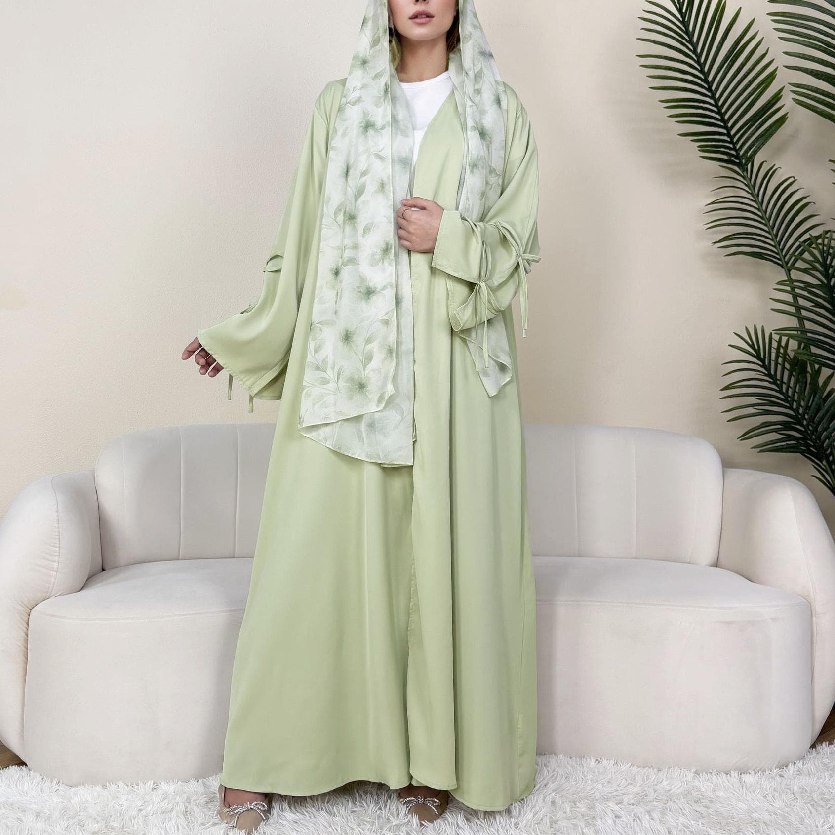 Cross-Border Trade Women's Bow-Tie Jacket Solid Color Modest Dress