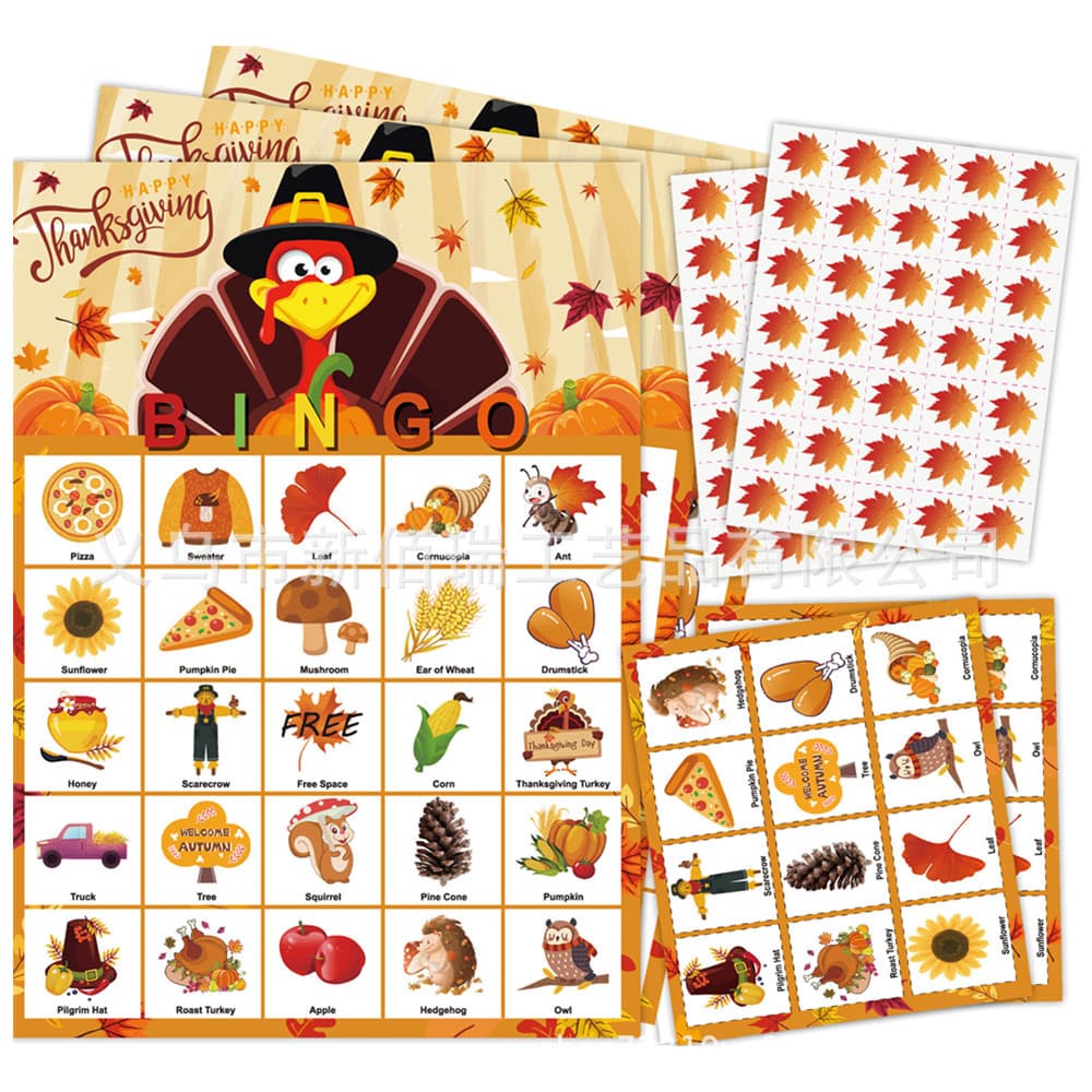 Bestselling Thanksgiving Bingo Game Cards for 24 Players - Bingo Game Card Set in Stock