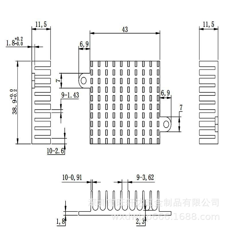 Factory Direct 60*11.5*38 Slotted Double-Ear Aluminum Profile Electronic Heat Sinks, Silent and Efficient for Security