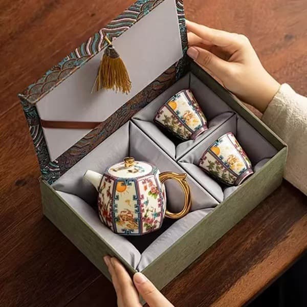 Bafang Jucai Pot Dehua Ceramic Enamel Color Tea Pot Gift Household Handle Pot Kung Fu Tea Set Gift Box