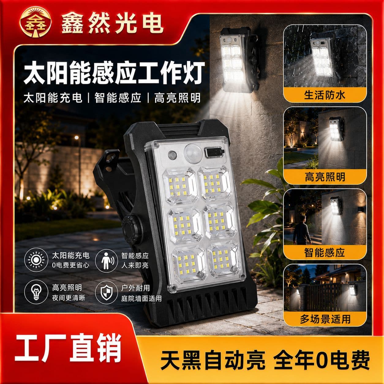 Cross-border solar wall lamp human body sensing outdoor garden lamp automatically lights up at night solar clip lamp without punching