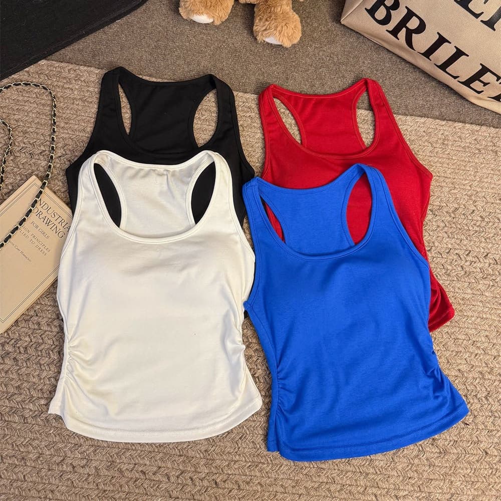 Spaghetti Strap Women's Racerback Tank Top with Built-in Pads, Summer Slim Fit Versatile Sleeveless Base Layer Top