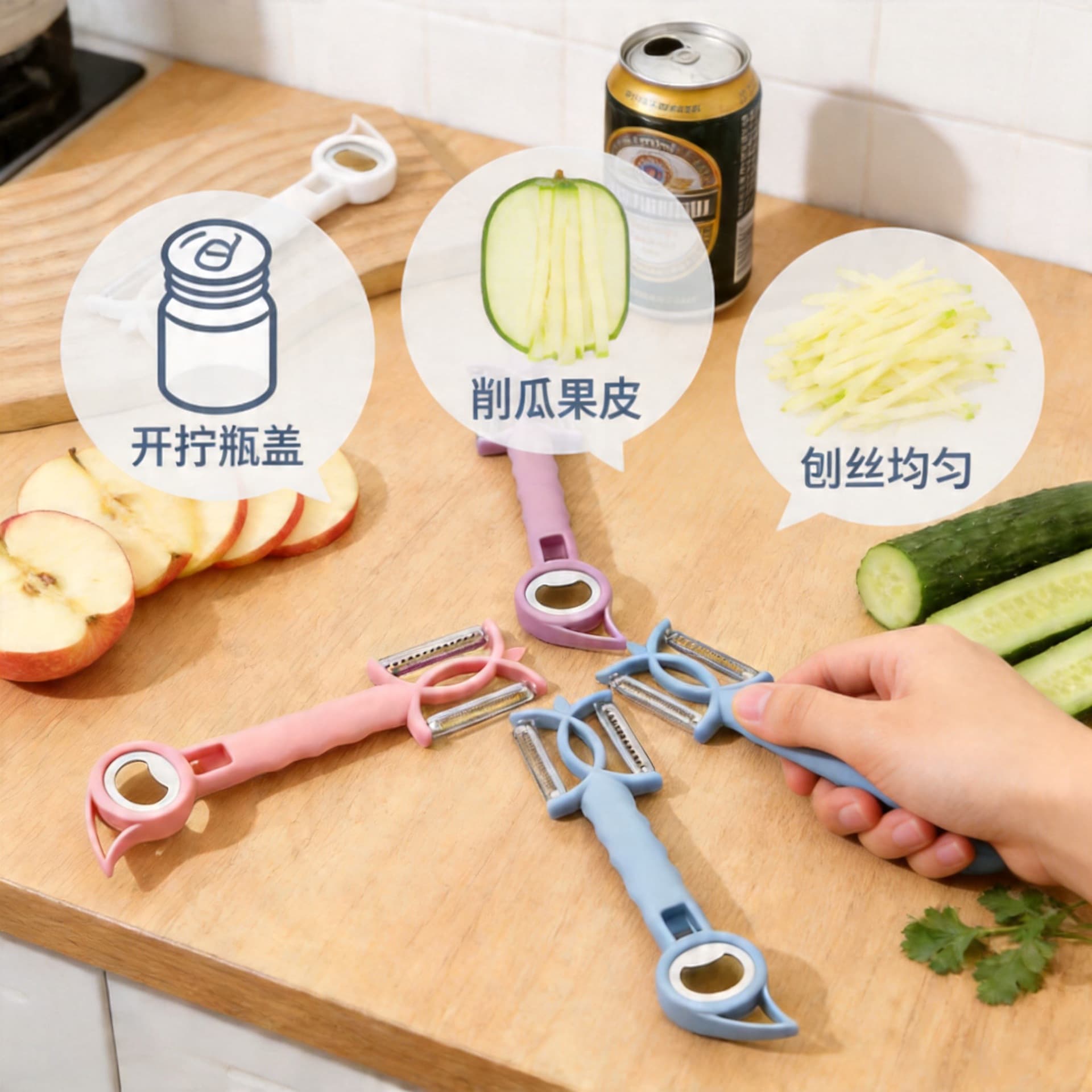 Seven-in-one multifunctional bottle opener, beer opener, vegetable and fruit peeler, can opener, bottle opener, lid opener