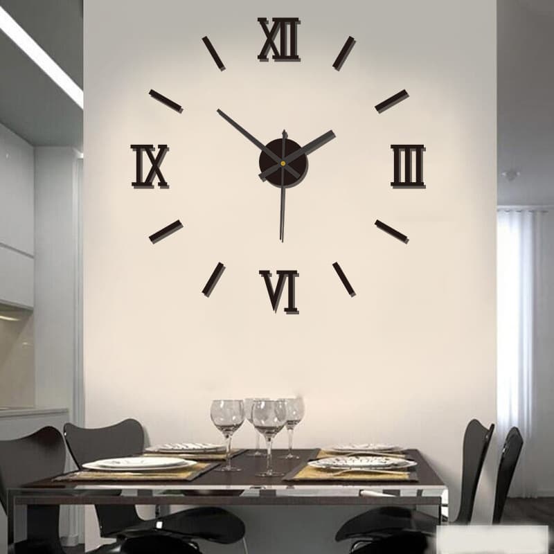 Nordic-style creative no-drill DIY wall clock for bedroom/study, mirror clock, silent acrylic personalized wall sticker clock