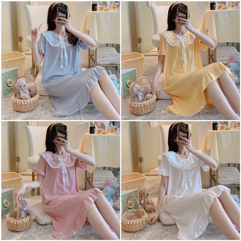 Summer Short Sleeve Women's Korean Style Sleepwear Cute Doll Collar Round Neck Loose Fit Home Clothes Comfortable Lingerie