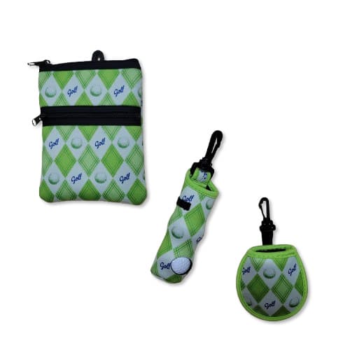 Hot Sale Neoprene Golf Ball Pouch Golf Accessory with Hook Waist Plaid Golf Ball Holder Ball Cleaning Bag