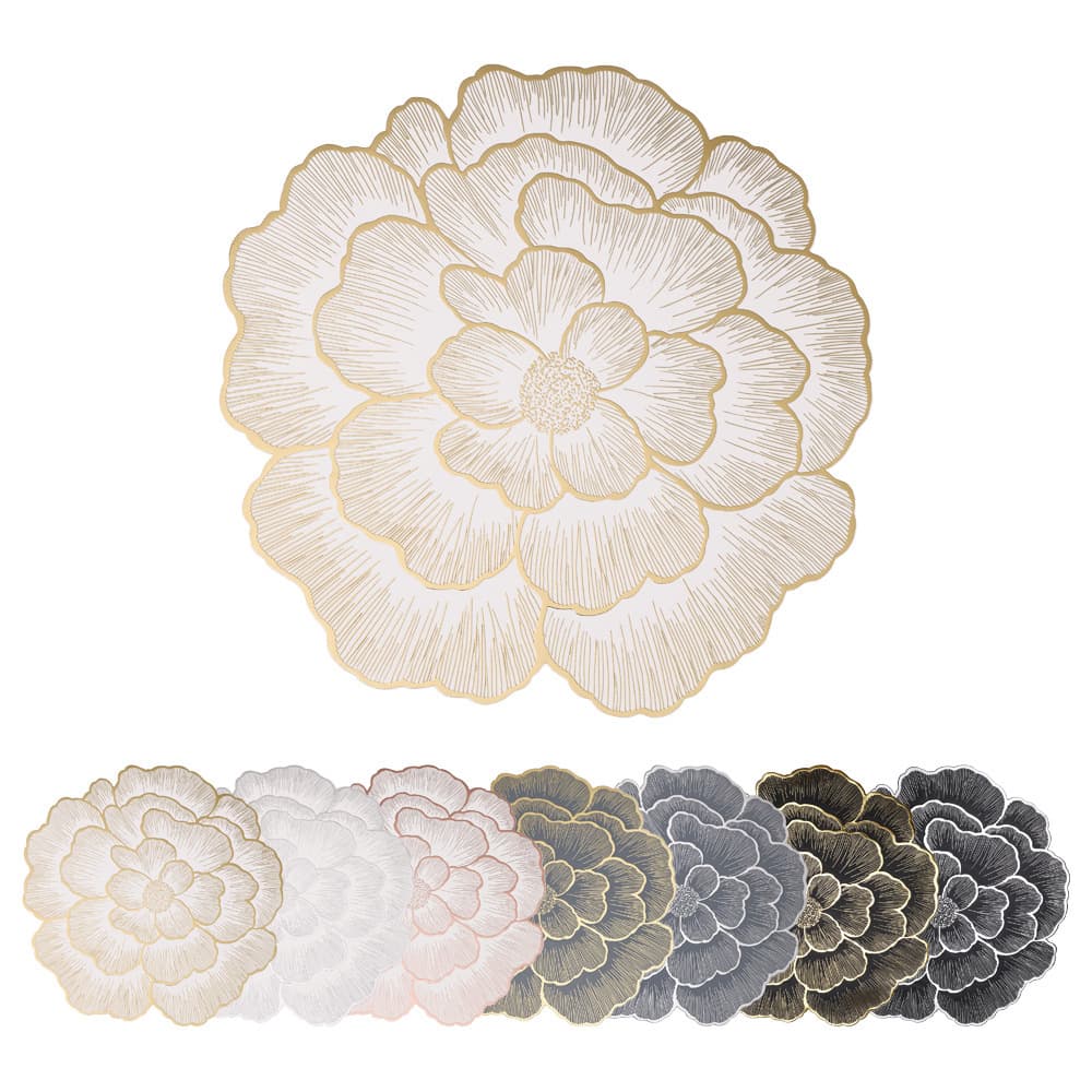 New PVC Peony Flower Placemat Waterproof Non-Slip Heat-Resistant Cup Mat Floral Pattern Creative Decorative Home Hotel Placemat