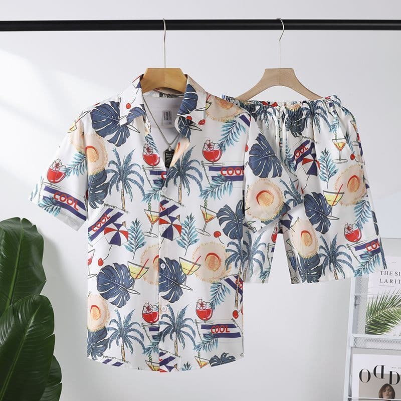 Summer Island Shirt Sanya Hawaii Shorts Summer Shirt Beach Short Sleeve Set Trendy Couple Travel Family Matching Outfits