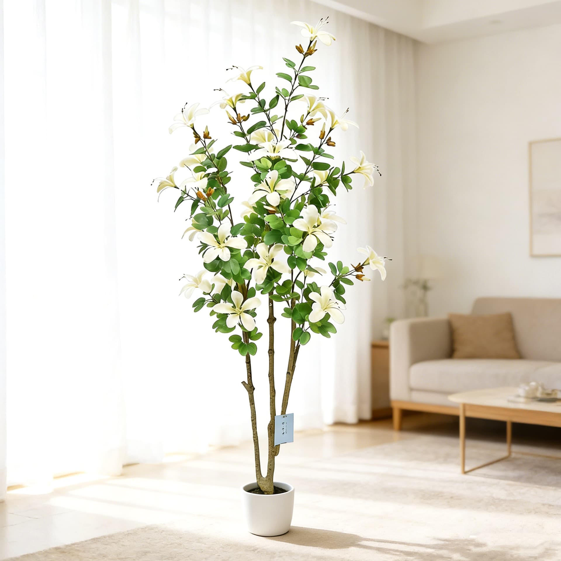 Artificial White Bauhinia Flowers Fake Plant Indoor Home Decoration Floor Potted High-End Living Room Artificial Greenery