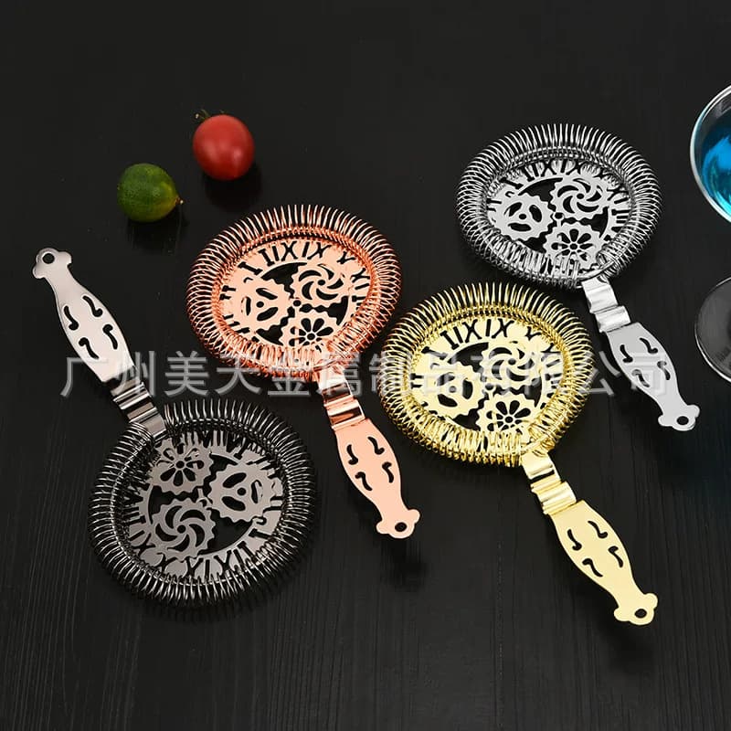 Stainless Steel Ice Strainer Professional Fancy Cocktail Bartending Tool Ice Separator Hawthorne Gear Pattern Filter