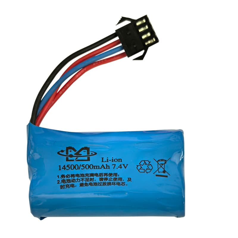 14500 7.4V lithium battery remote control toy car power battery pack SM-4P 3C rate 7.4V 500mAh.