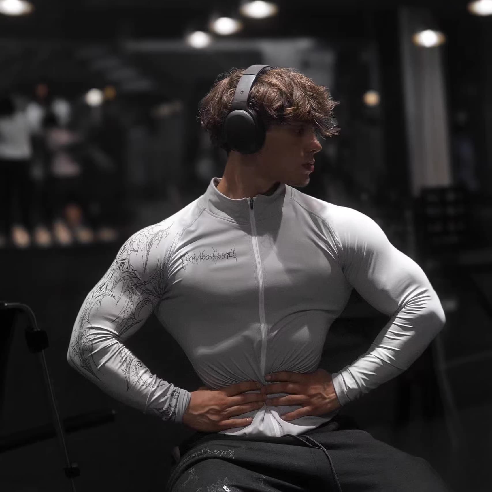 Breathedivinity American Streetwear Long-Sleeve Men's Gym Bodybuilding Fitted Zip-Up Jacket