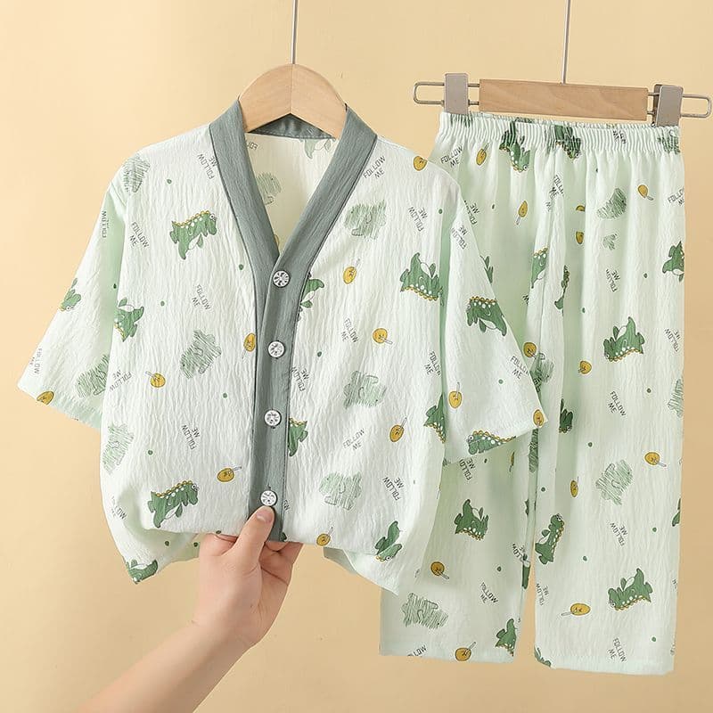 Summer New Children's Pajama Cardigan Thin Cloud Cotton Boys Girls Baby Air Conditioning Homewear Set