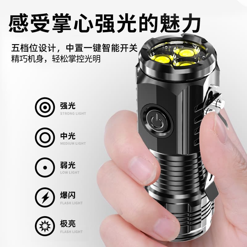 High-Power Long-Range Mini Flashlight, Outdoor Multi-Functional Hat Clip and Waist Clip Light, Long-Lasting Rechargeable Compact Flashlight