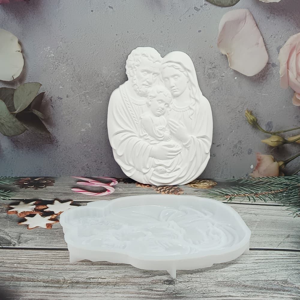 S1559 Yesu Family Semi-3D Wall Hanging Desktop Decoration Cement Plaster Mold DIY Silicone Mold