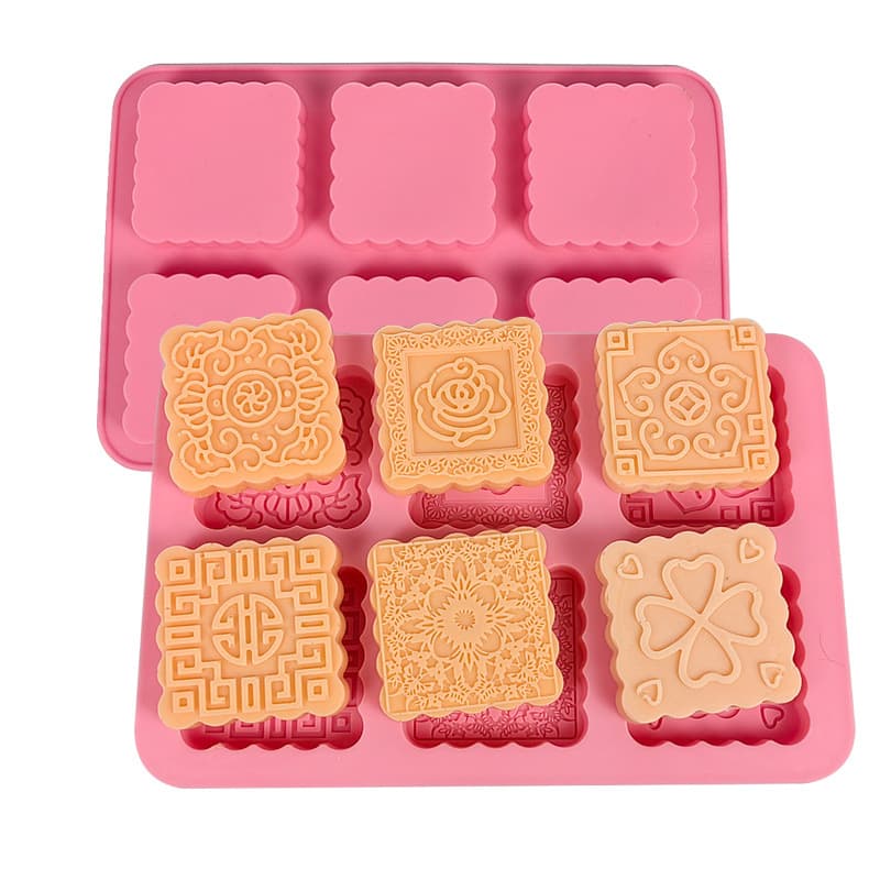 Six-Hole Square Silicone Mold Baking Tool Chocolate Cake Mold Handmade Soap Floral Edged Multi-Pattern Pastry Making Mould