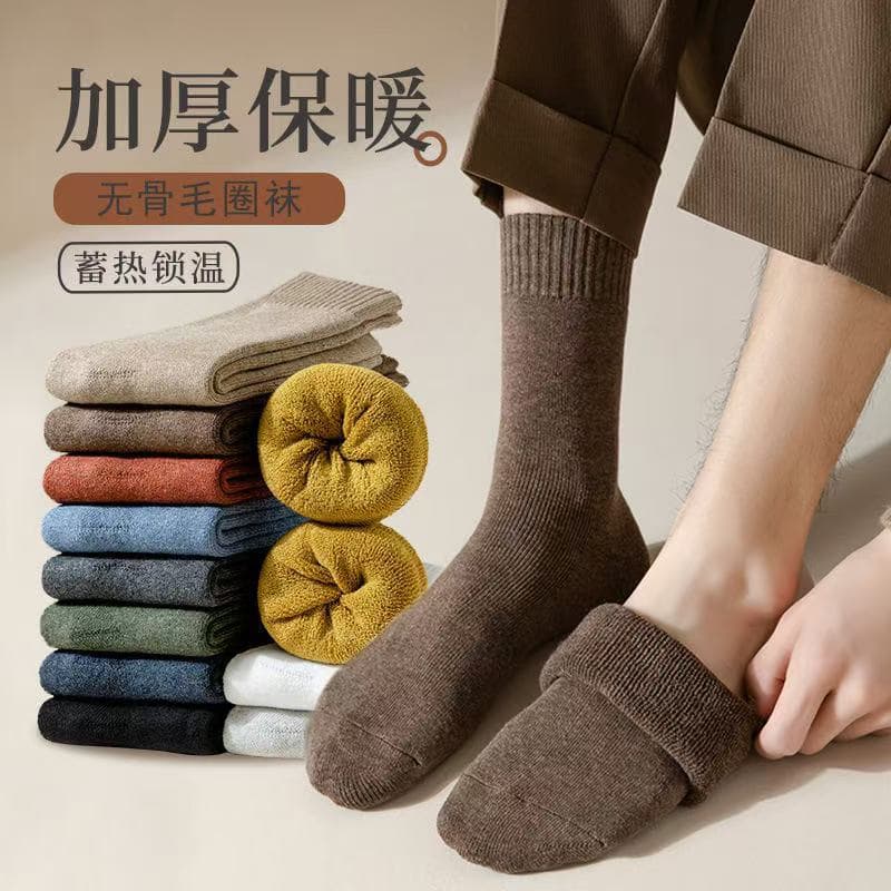Thick men's mid-calf socks, winter fleece-lined and thickened socks, autumn and winter socks, warm terry cloth socks, wholesale.