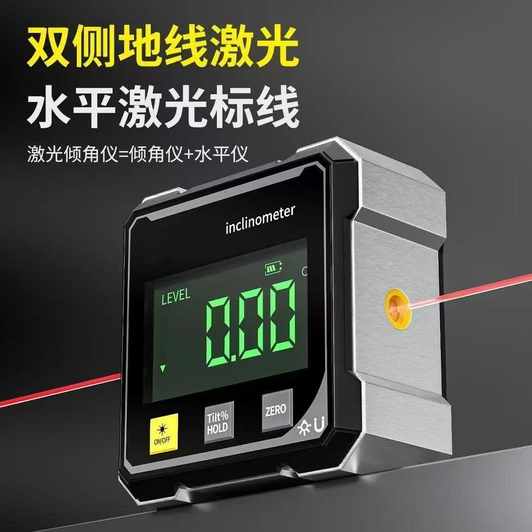 Digital inclinometer with magnetic suction and bilateral laser, laser slope meter, angle measurement instrument