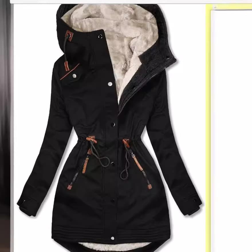 In Stock Amazon Winter Warm Fur Collar Women's Zipper Long Sleeve Slim Fit Cotton Coat Hooded Jacket 9137