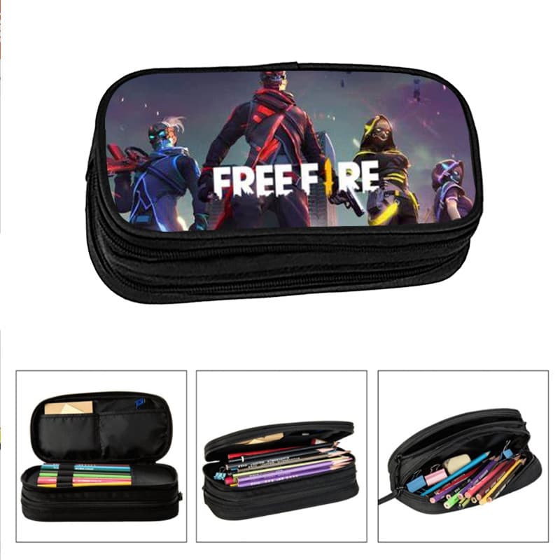 Factory Direct FREEFIRE Shooting Game Pencil Case, Double-Layer Large-Capacity Stationery Bag, Fabric Pencil Pouch for Elementary, Middle, and High School