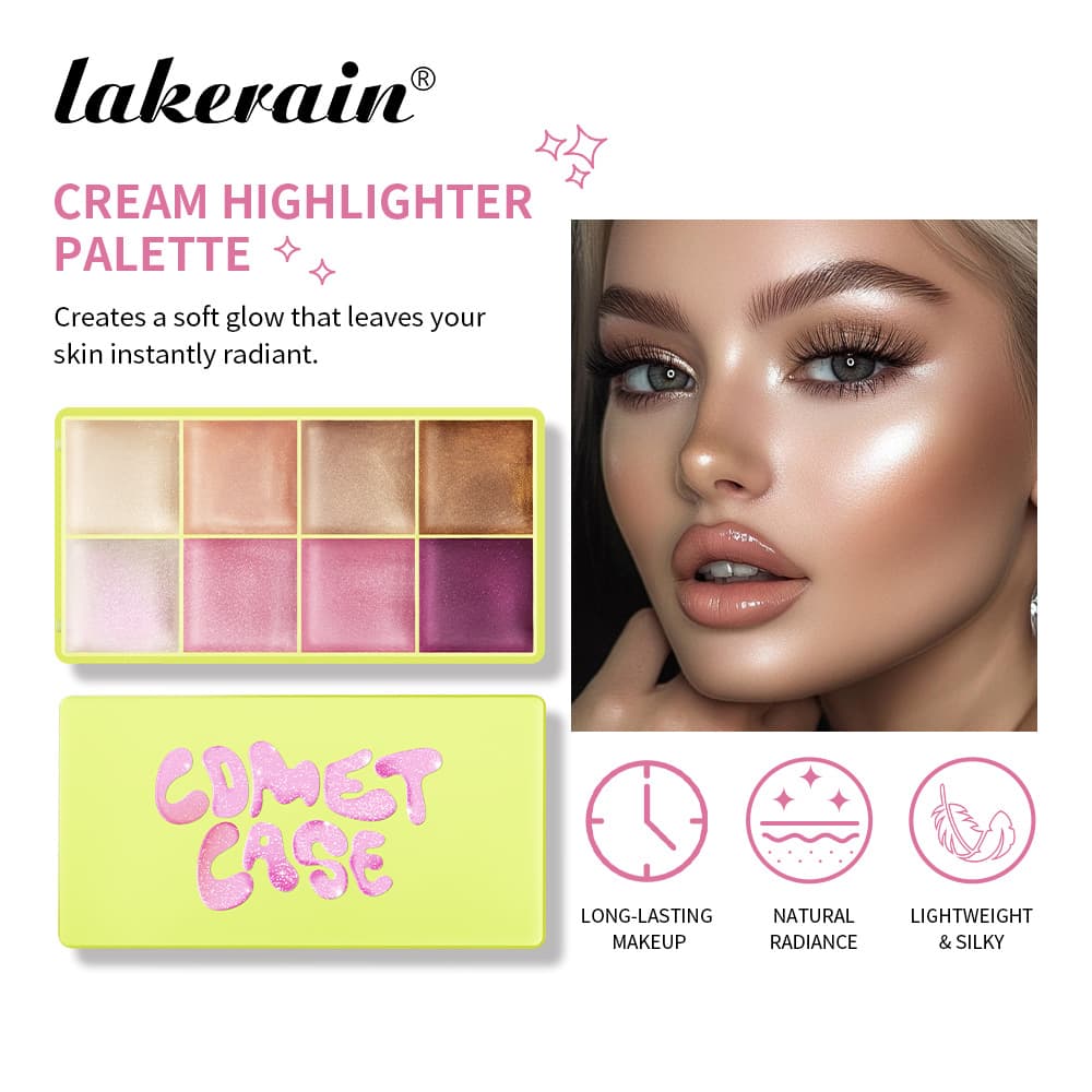 Cross-border Lakerain 8-Color Cream Highlighter Palette Eye & Face Highlight Contouring Eyebrow Cream Palette Blush Palette